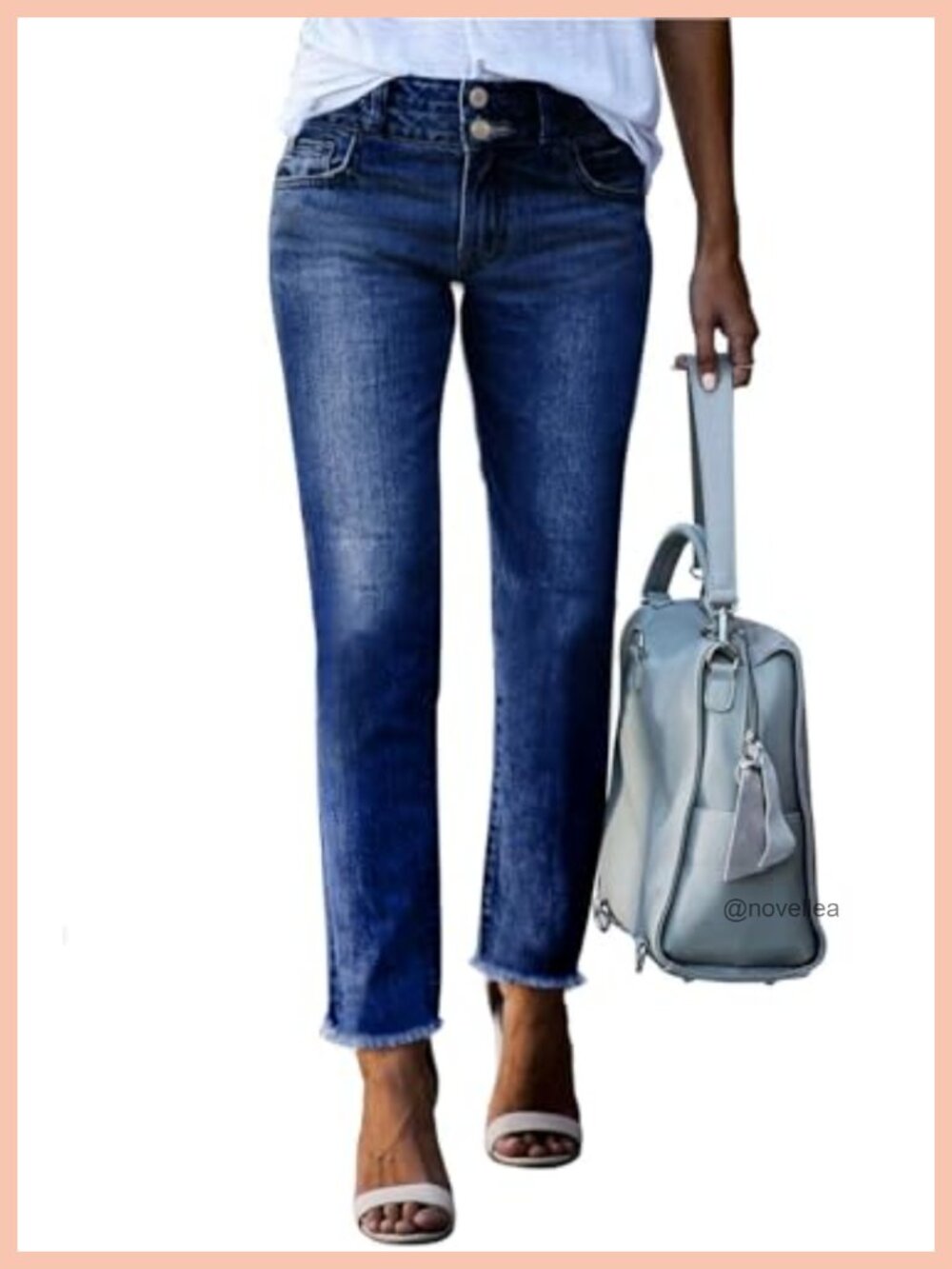 High Waisted Raw Hem Straight Leg Jeans | Double Button Tummy Control Stretch